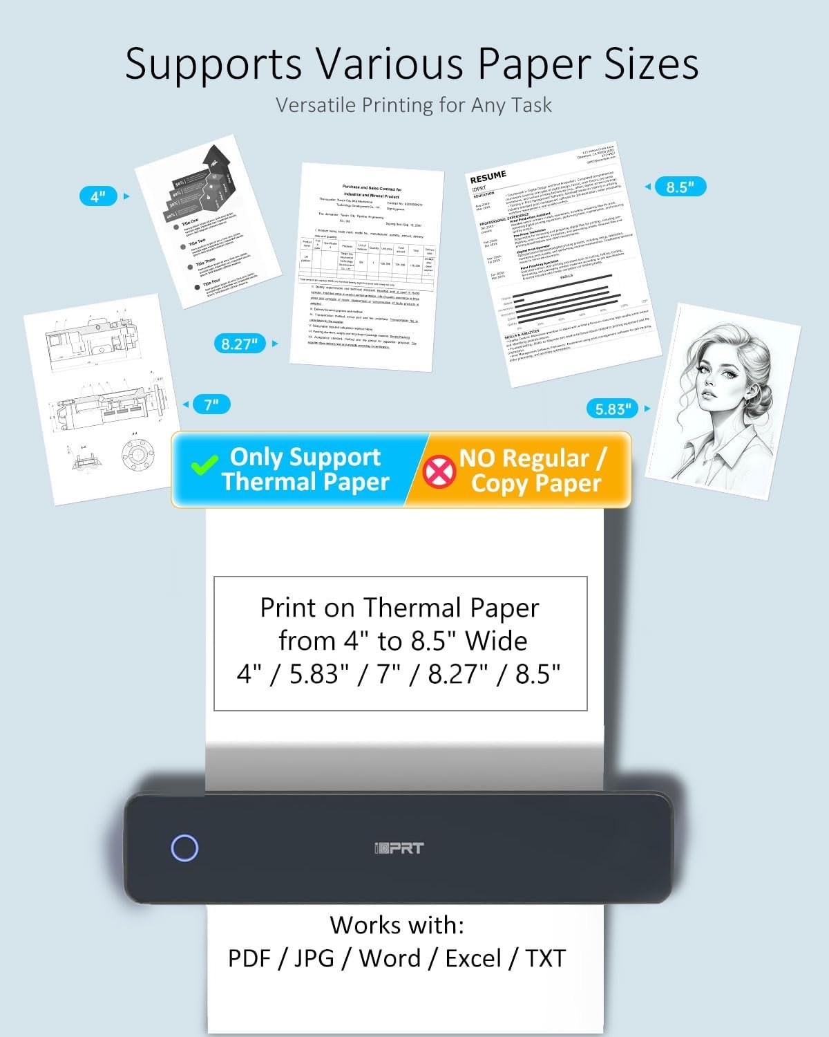 Inkless Portable Printer for Travel, Wireless Thermal Printer