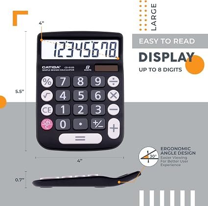 CATIGA Desktop Calculator 8 Digit with Solar Power and Easy to Read LCD Display