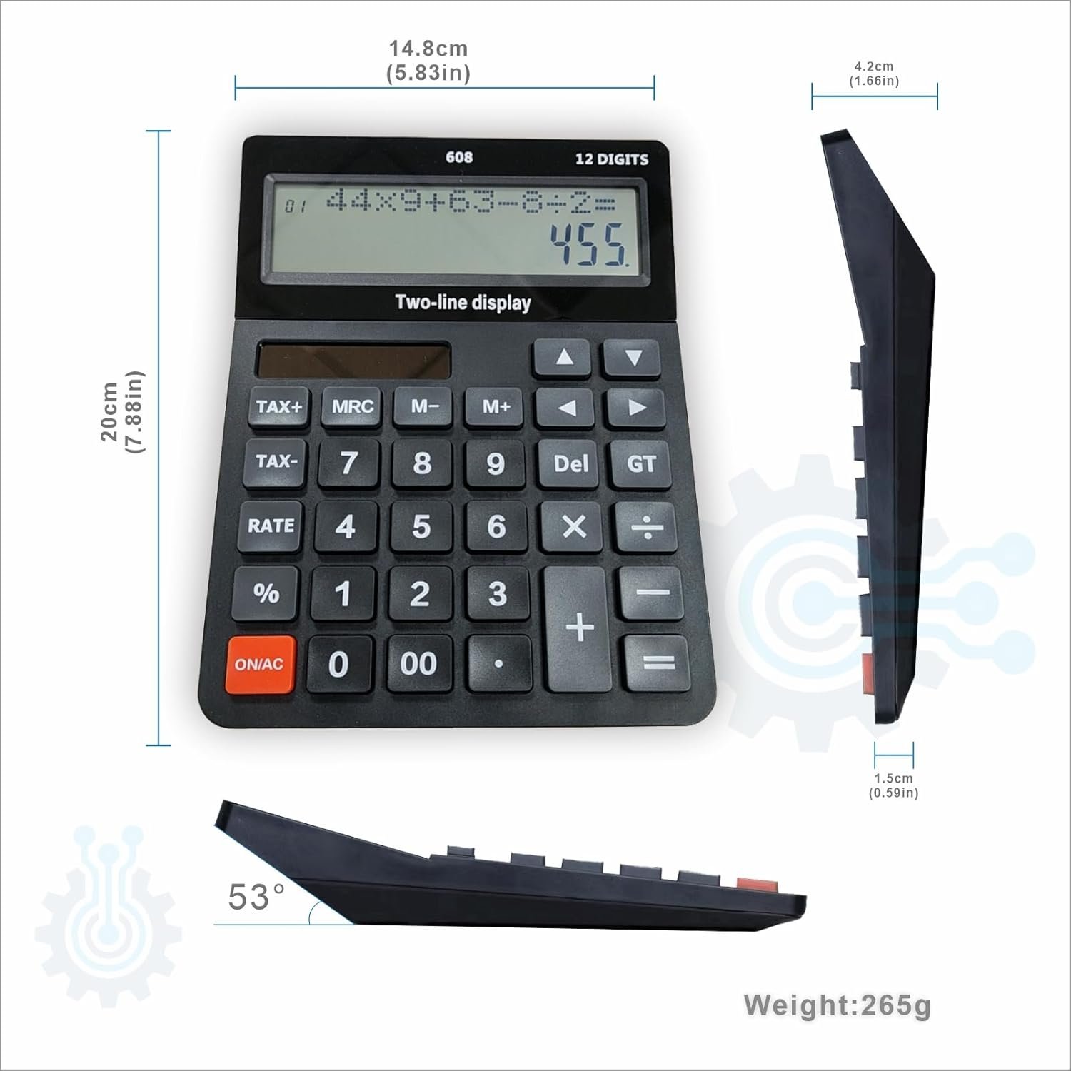 DECKLIT Battery and Solar Unique 120-Step Calculation Check 12 Digit 2 Line Extra Large Calculator Big Buttons and 5.5" LCD Display