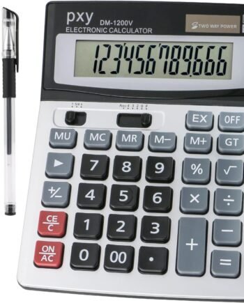Desk Calculator 12 Digit Extra Large LCD Display, Touch Comfortable with Big Buttons, PXY Two Way Power Battery and Solar Standard Function Office Calculators