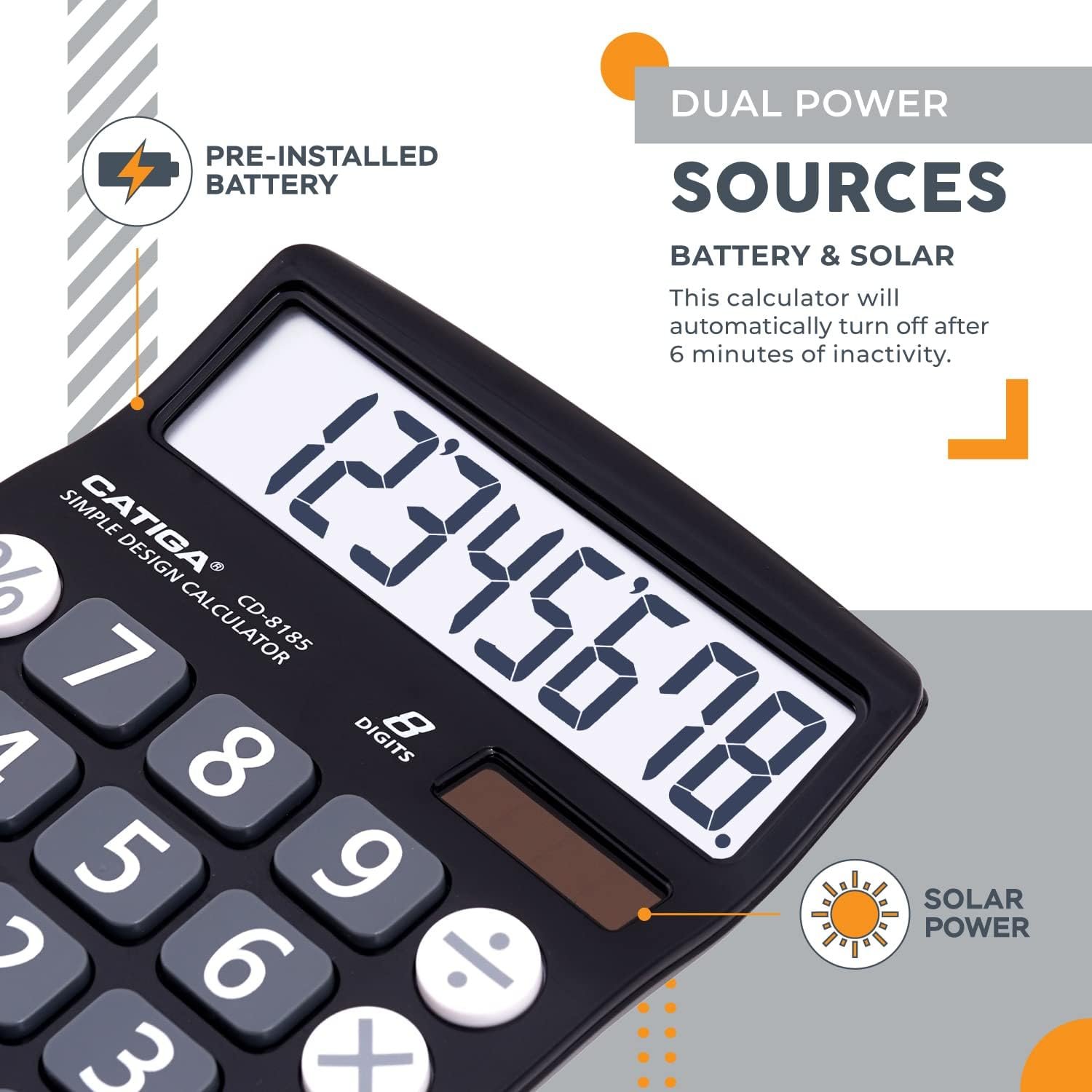 CATIGA Desktop Calculator 8 Digit with Solar Power and Easy to Read LCD Display