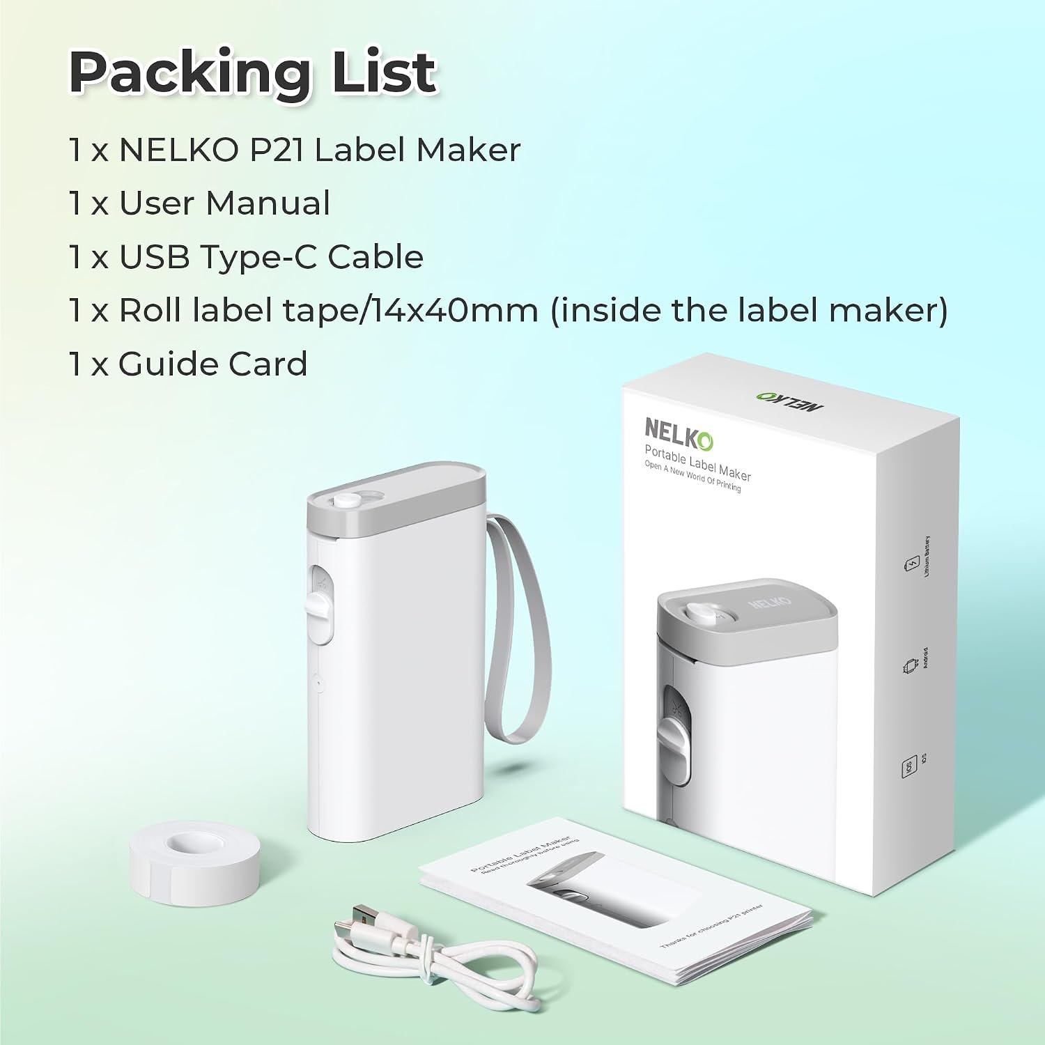 Nelko Label Maker Machine with Tape, P21 Bluetooth Label Printer