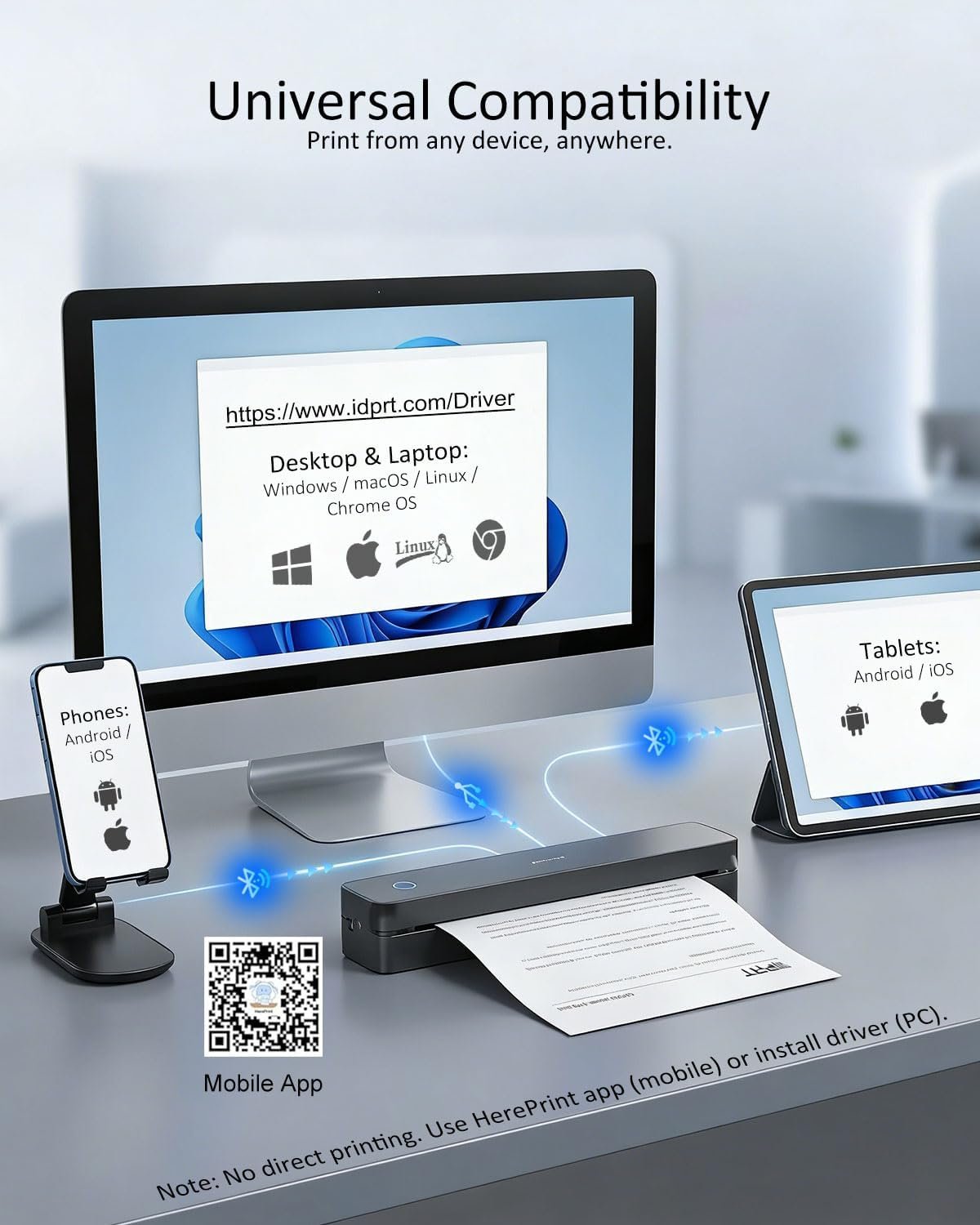 Inkless Portable Printer for Travel, Wireless Thermal Printer