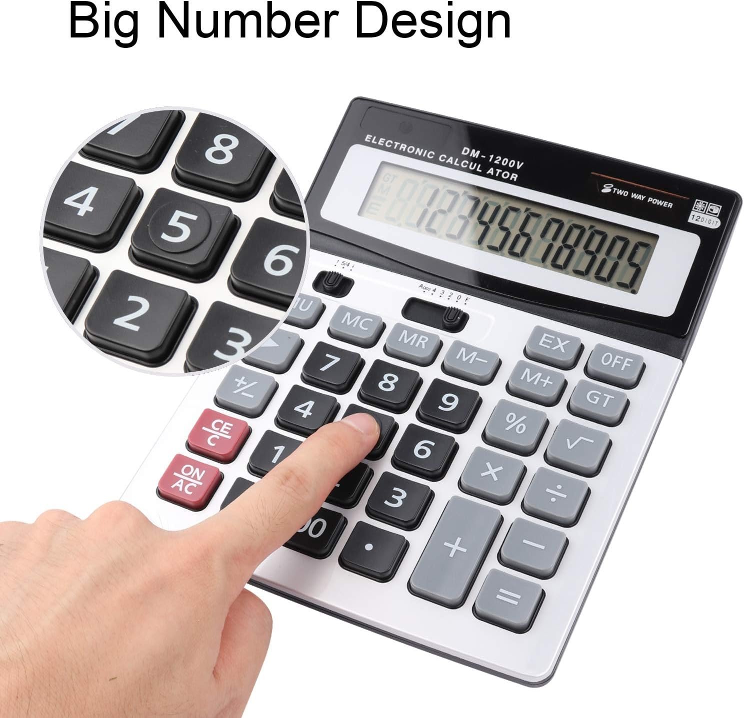 Large Electronic Calculator Counter Solar & Battery Power 12 Digit Display Multi-Functional Big Button for Business Office School Calculating