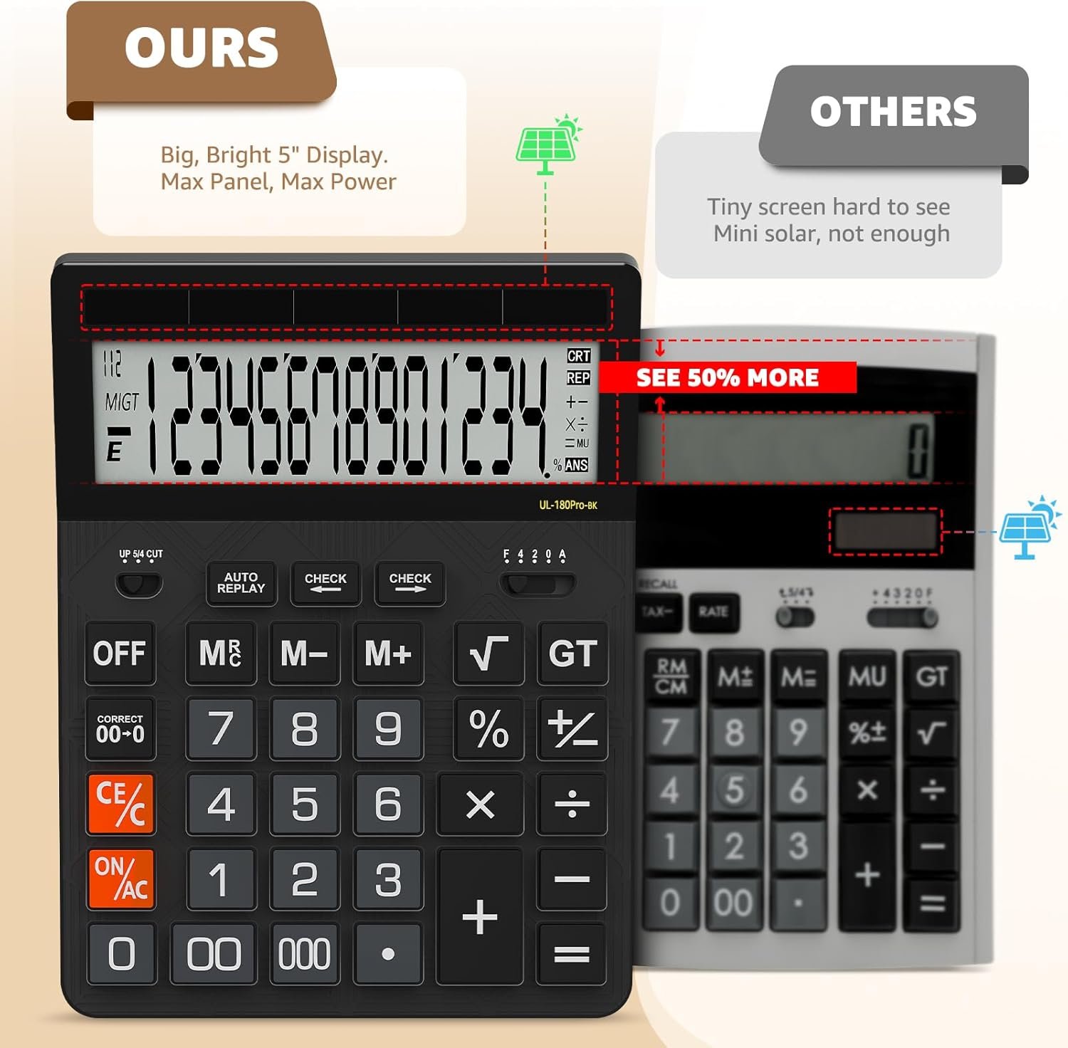 Calculators Desktop, 2026 Upgrade 14 Digit Large Size Calculator with 5-Inch LCD Display and Solar Power