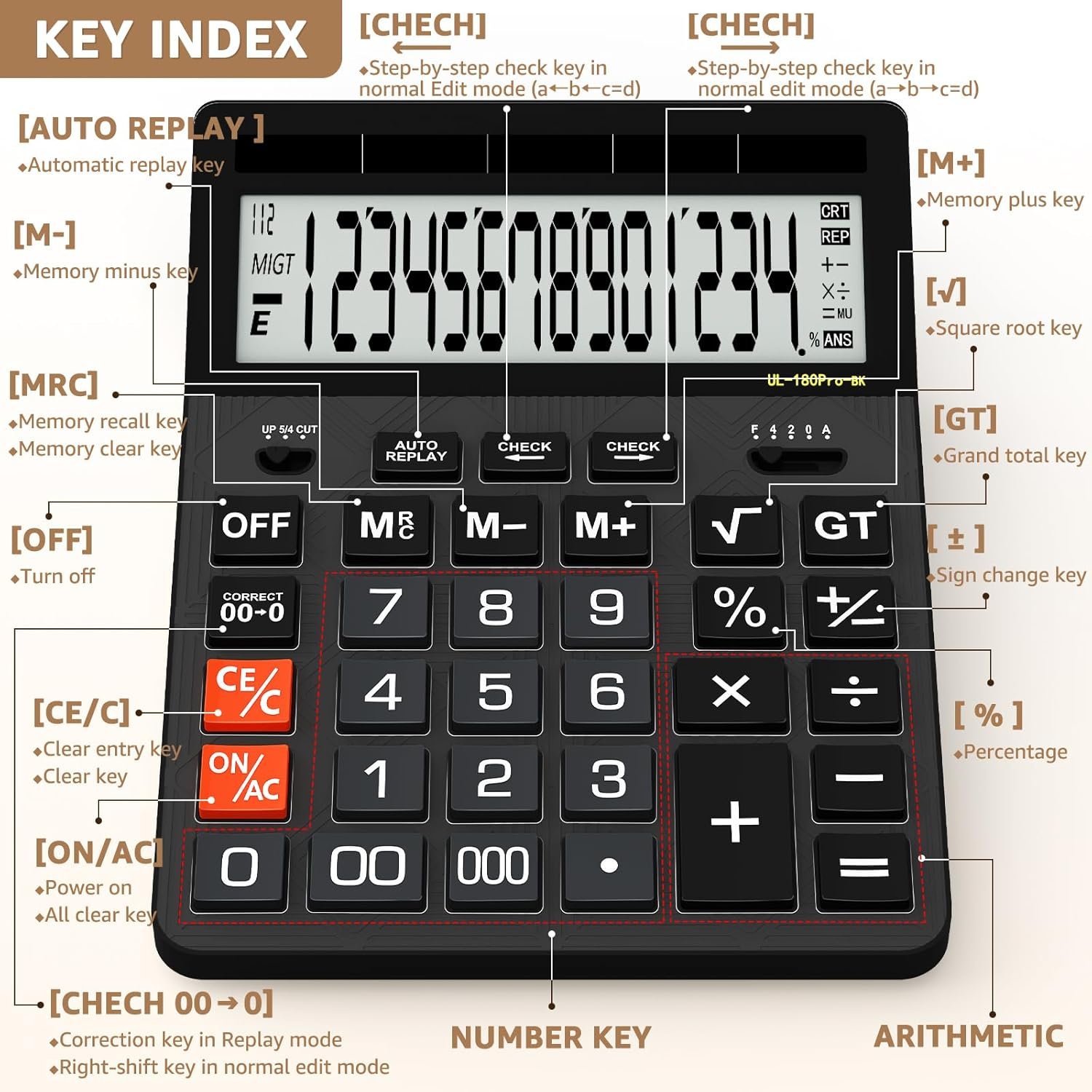 Calculators Desktop, 2026 Upgrade 14 Digit Large Size Calculator with 5-Inch LCD Display and Solar Power