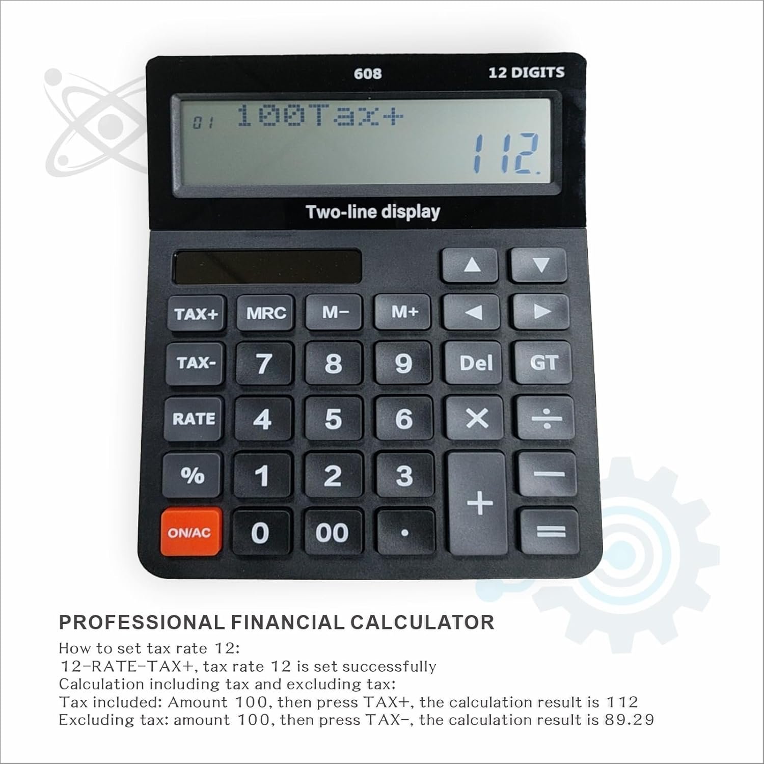 DECKLIT Battery and Solar Unique 120-Step Calculation Check 12 Digit 2 Line Extra Large Calculator Big Buttons and 5.5" LCD Display