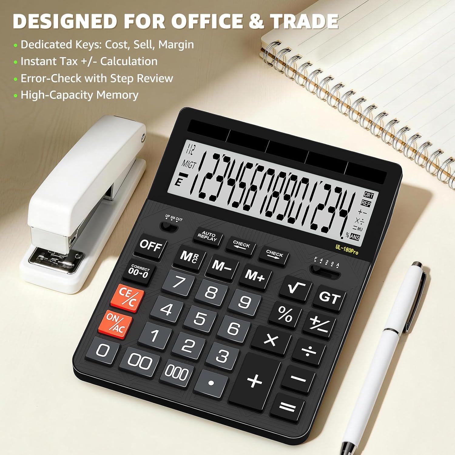 Calculators Desktop, 2026 Upgrade 14 Digit Large Size Calculator with 5-Inch LCD Display and Solar Power