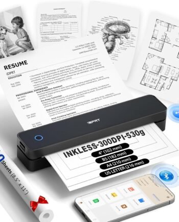 Inkless Portable Printer for Travel, Wireless Thermal Printer