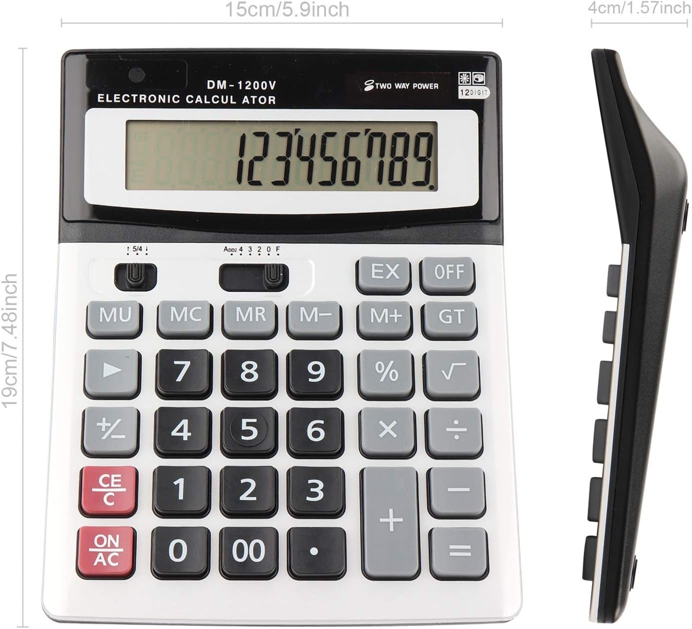 Large Electronic Calculator Counter Solar & Battery Power 12 Digit Display Multi-Functional Big Button for Business Office School Calculating