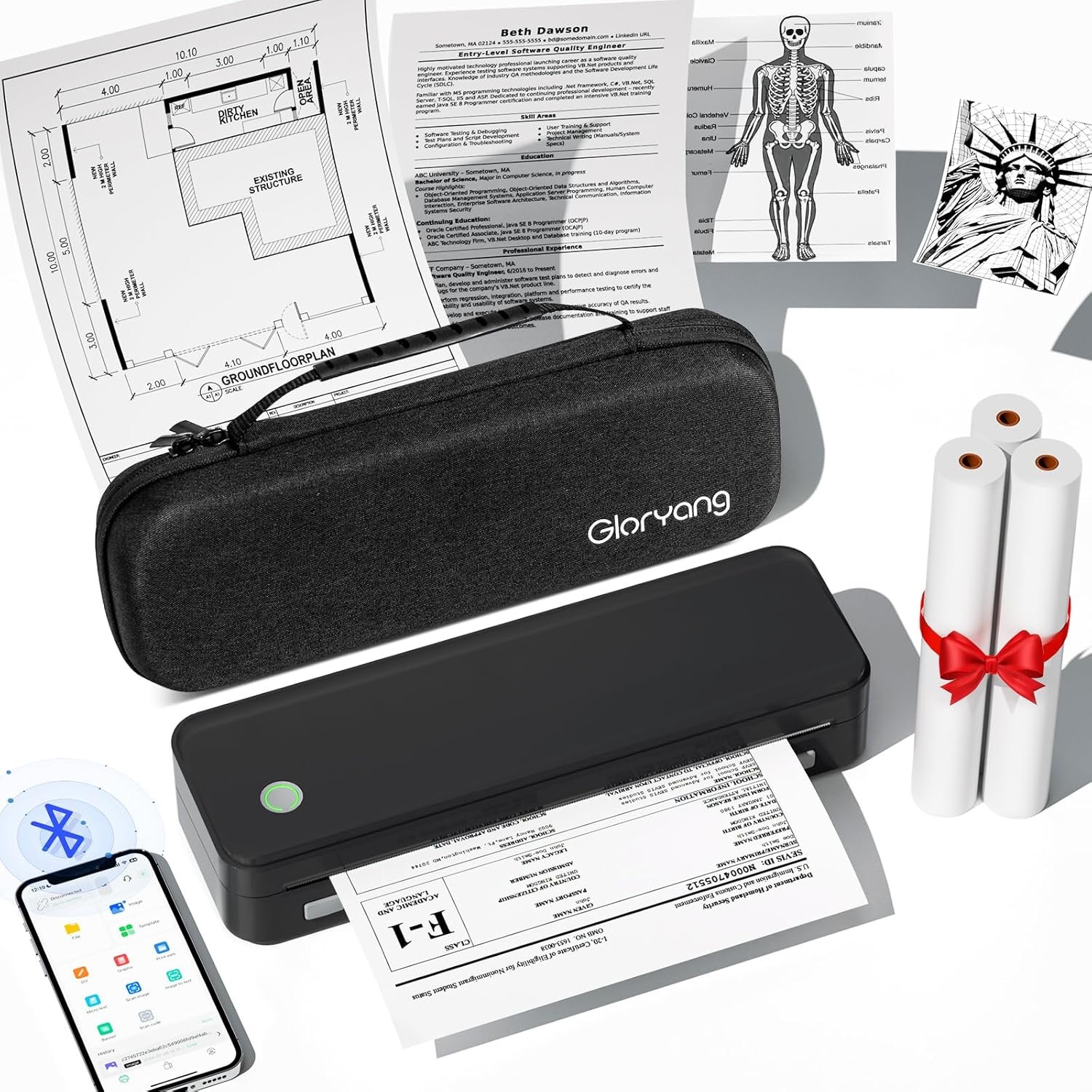 Gloryang Inkless Portable Printer for Travel, Wireless Thermal Printer