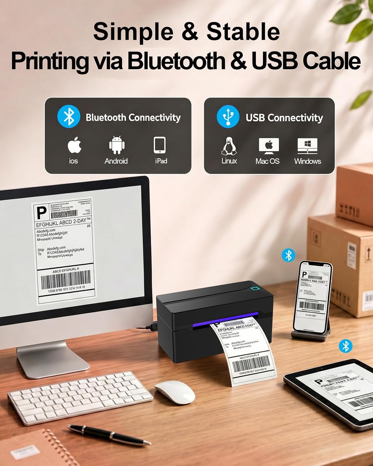 Thermal Shipping Label Printer, 4X6 Bluetooth Label Printers