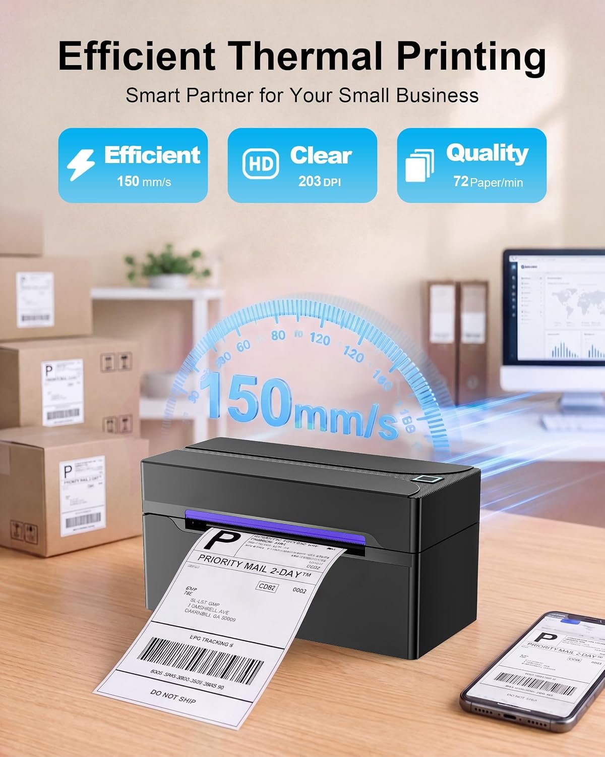 Thermal Shipping Label Printer, 4X6 Bluetooth Label Printers