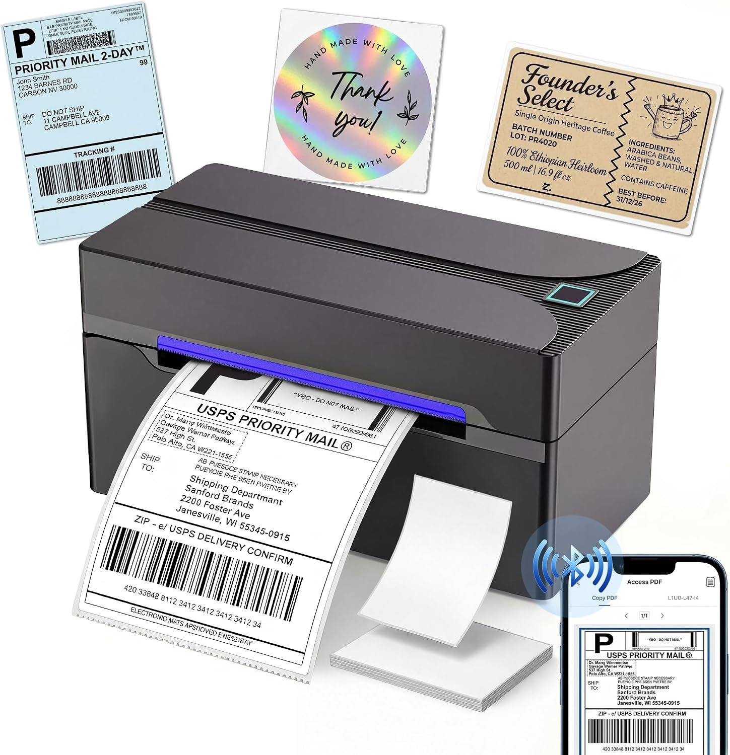 Thermal Shipping Label Printer, 4X6 Bluetooth Label Printers