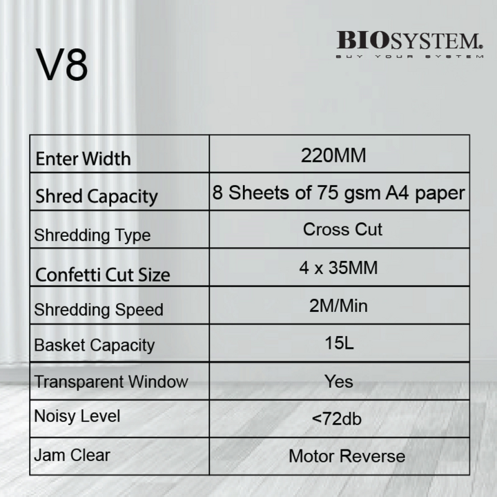 Biosystem Paper Shredder A4 Cross Cut 8's